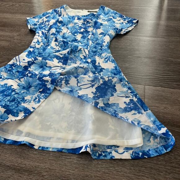 Pure Sugar Blue Floral Fit & Flare Dress Sz Medium Short Sleeve Lined A-Line GUC - Picture 5 of 14